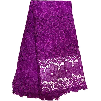 

French purple Lace Material Nigerian High Quality Net yarn African cord guipure Lace for swiss Wedding Tulle Lace Fabric
