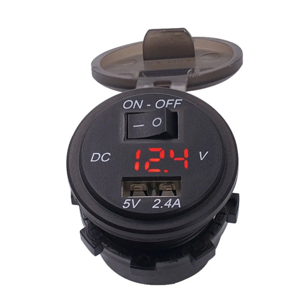 Auto Car Digital Voltmeter 12V Waterproof Volts Gauge Meter USB Mobile Phone Charger with Switch Control