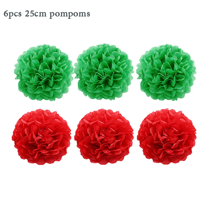 6pc 25cm pompoms Рождественские украшения из фольги воздушный шар Санта Клаус Снеговик воздушный шар в форме дерева на Рождество год вечерние воздушные шары набор для украшения питания - Цвет: 6pc 25cm pompoms
