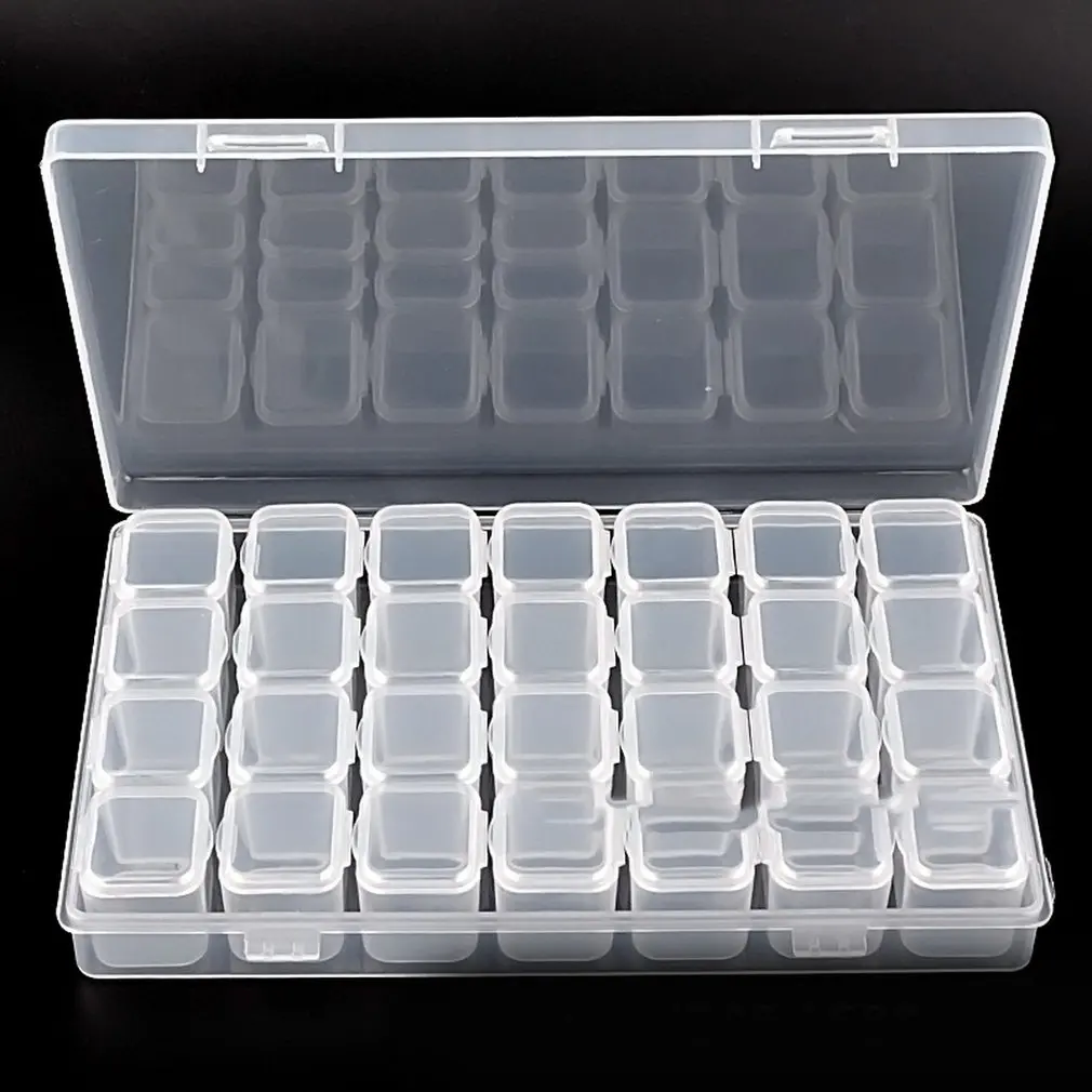 12/28 Grid Compartment Transparent Medicine Box Jewellery Packing Plastic Removable Box Nail Art To