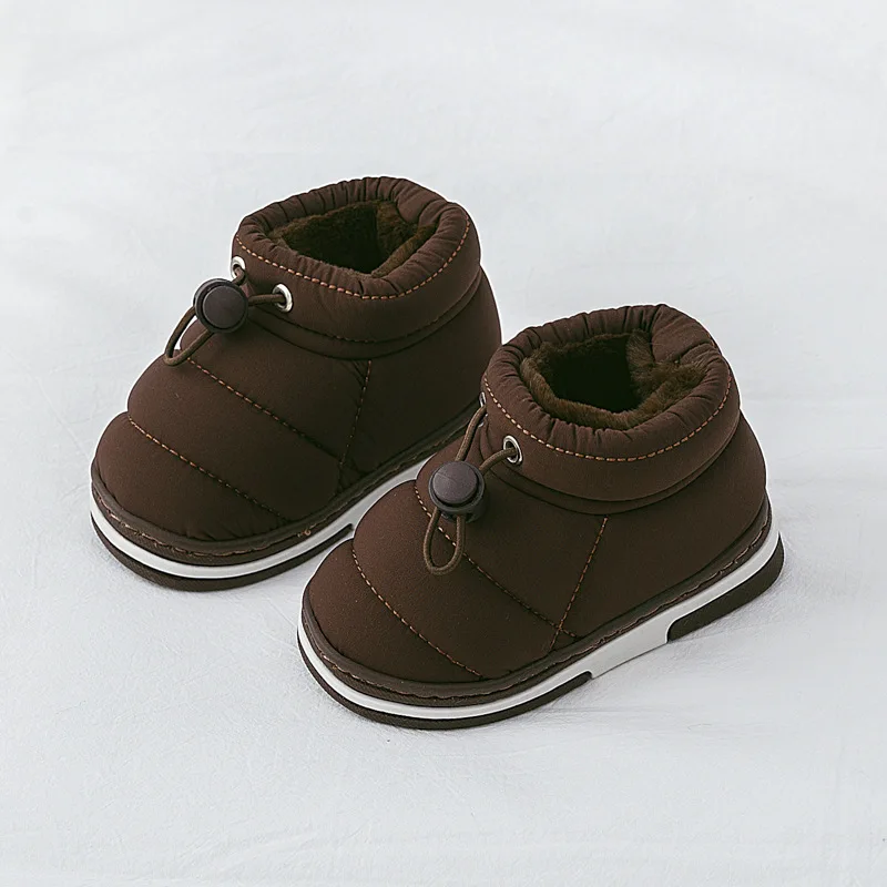 Детские тапочки; домашняя хлопковая обувь; зимние теплые утолщенные домашние сапоги для маленьких девочек; модная обувь; Плюшевые ботинки для мальчиков - Color: brown