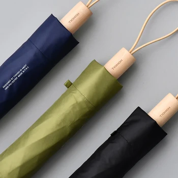 

Tiohoh Anti UV Folding Umbrella Wooden Handle Sun Polyester Umbrella Rain Women Men Golf Umbrella Parasol Canada Maple UPF50+