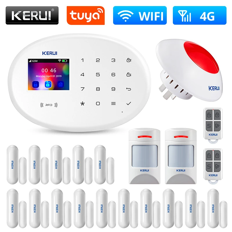 KERUI Samrt Home Tuya app WIFI GSM 4G Security Alarm System kit IP Camera Siren