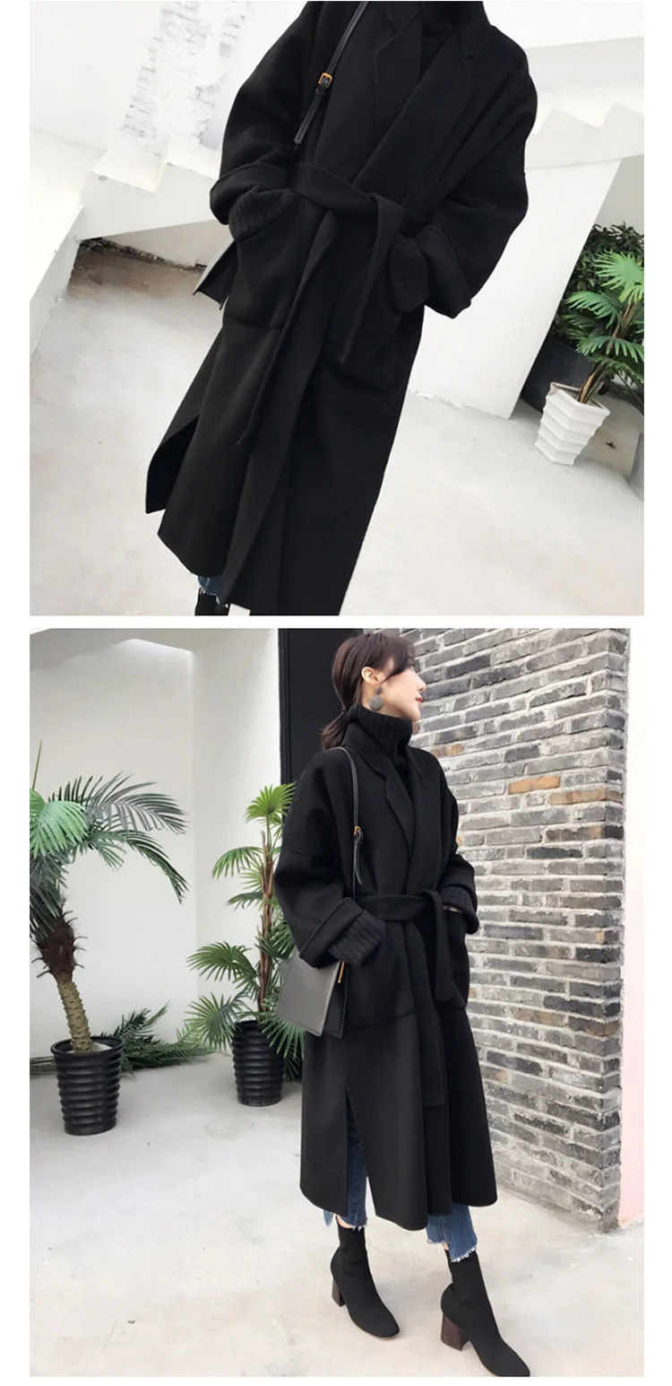 Женская элегантная зимняя куртка, шерстяное уплотненное пальто, длинное Бандажное шерстяное пальто, кардиган размера плюс 4XL, Manteau Femme Hiver
