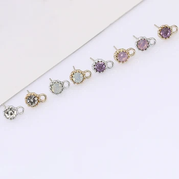 

4pc 925 Sterling Silver Pin Stud Earrings Round Reinstone Post with Ring Clasp For Diy Jewelry Making Women Earring Findings