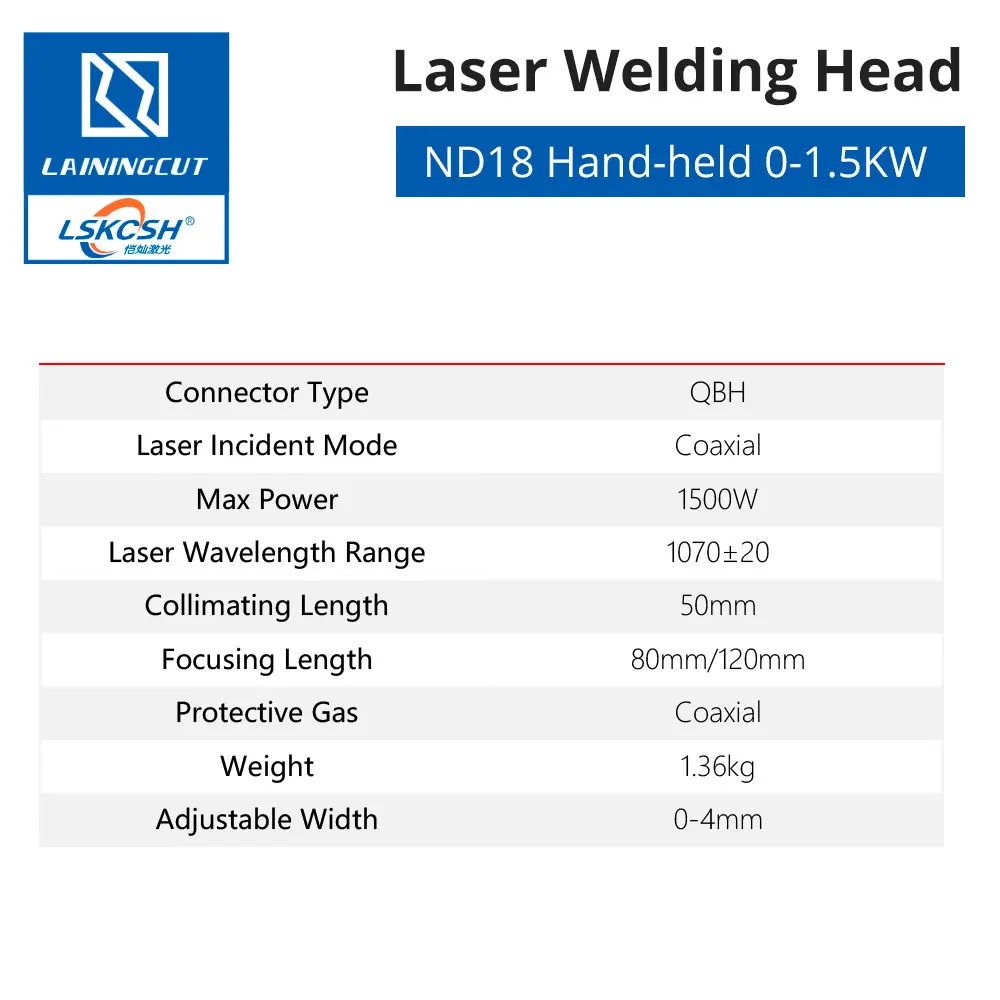 LSKCSH WSX 0-1.5KW ND18 ручная лазерная сварочная головка Максимальная мощность 1500 Вт с разъемом QBH для волоконного лазерного аппарата 0-1.5KW