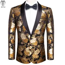 

Hi-Tie Luxury Mens Suits Jacquard Groom Groomsman Gold Flower Jacket Suit Coat for Men Weddding Tuxedo Blazer Prom Suit Slim Fit