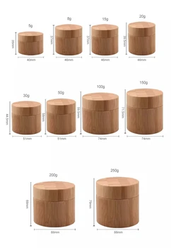 

100g wooden box cosmetic container bamboo jar with lids 30ml/50ml/100ml glass jar with wooden lid