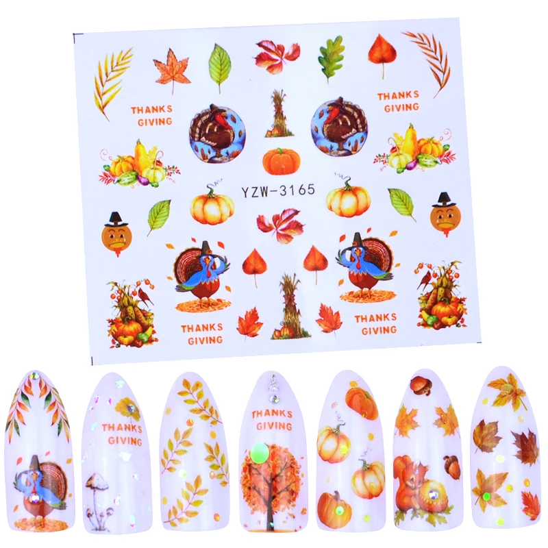 

1pcs Gold Leaf Maple Nail Stickers Autumn Water Transfer Decals Nail Art Sliders for Manicure Adhesive Tattoos Tips