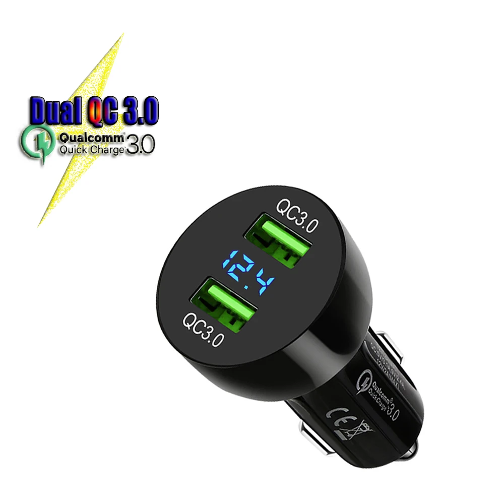 

Dual QC 3.0 Car Charger LED Screen Monitoring Car USB Phone Charger 36W Fast Charging Car Chargers for Samsung Xiaomi Redmi ZTE