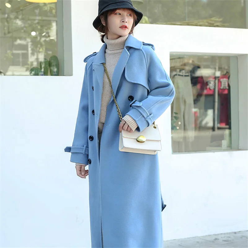 ALKMENE winter new double-faced cashmere coat women's long coat double-breasted woolen coat female cashmere coat