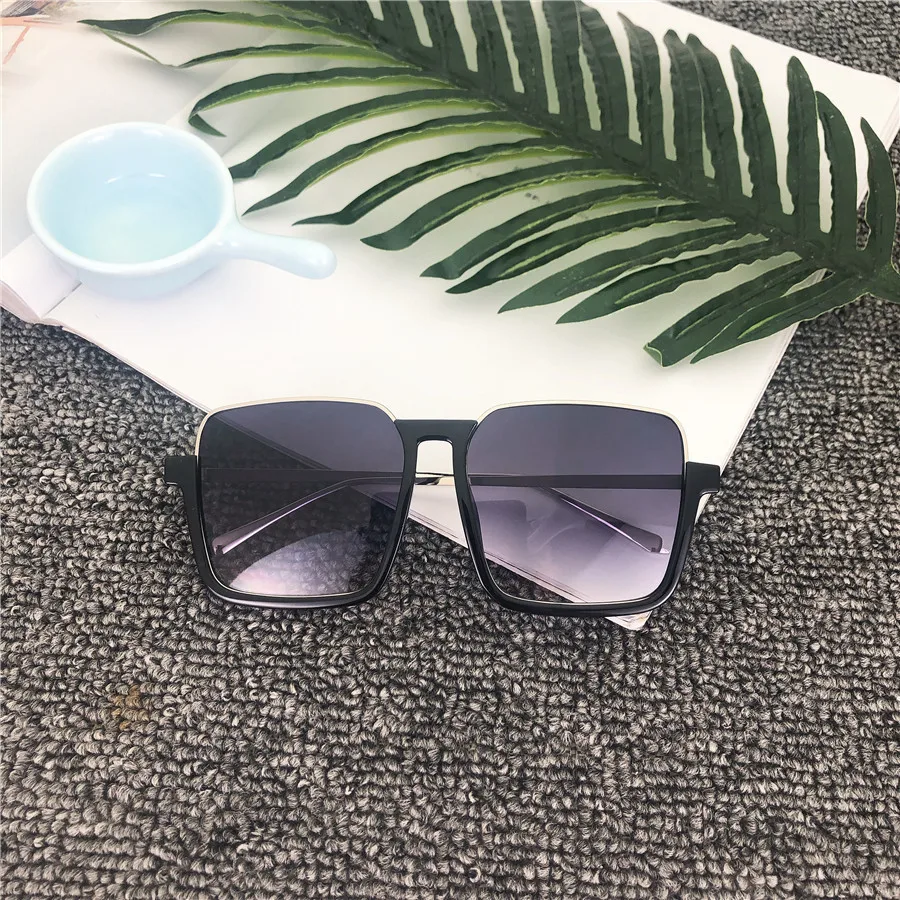 Vintage Sunglasses Women Brand Designer Oversized Sun Glasses Shades Large Black Lens Glasses UV Fashion Men Driving Eyewear NX - Цвет линз: black