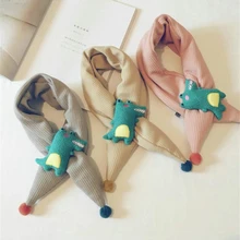 Модные милые зимние детские шарфы, теплые шарфы в стиле динозавра для маленьких мальчиков и девочек, однотонный мягкий шарф с воротником, детское растягивающееся кольцо на шею