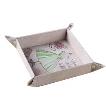 

Square Desktop Finishing Leather Tray Nut Storage Tray Wallet Coin Box Tray Storage Valet Handmade Craft