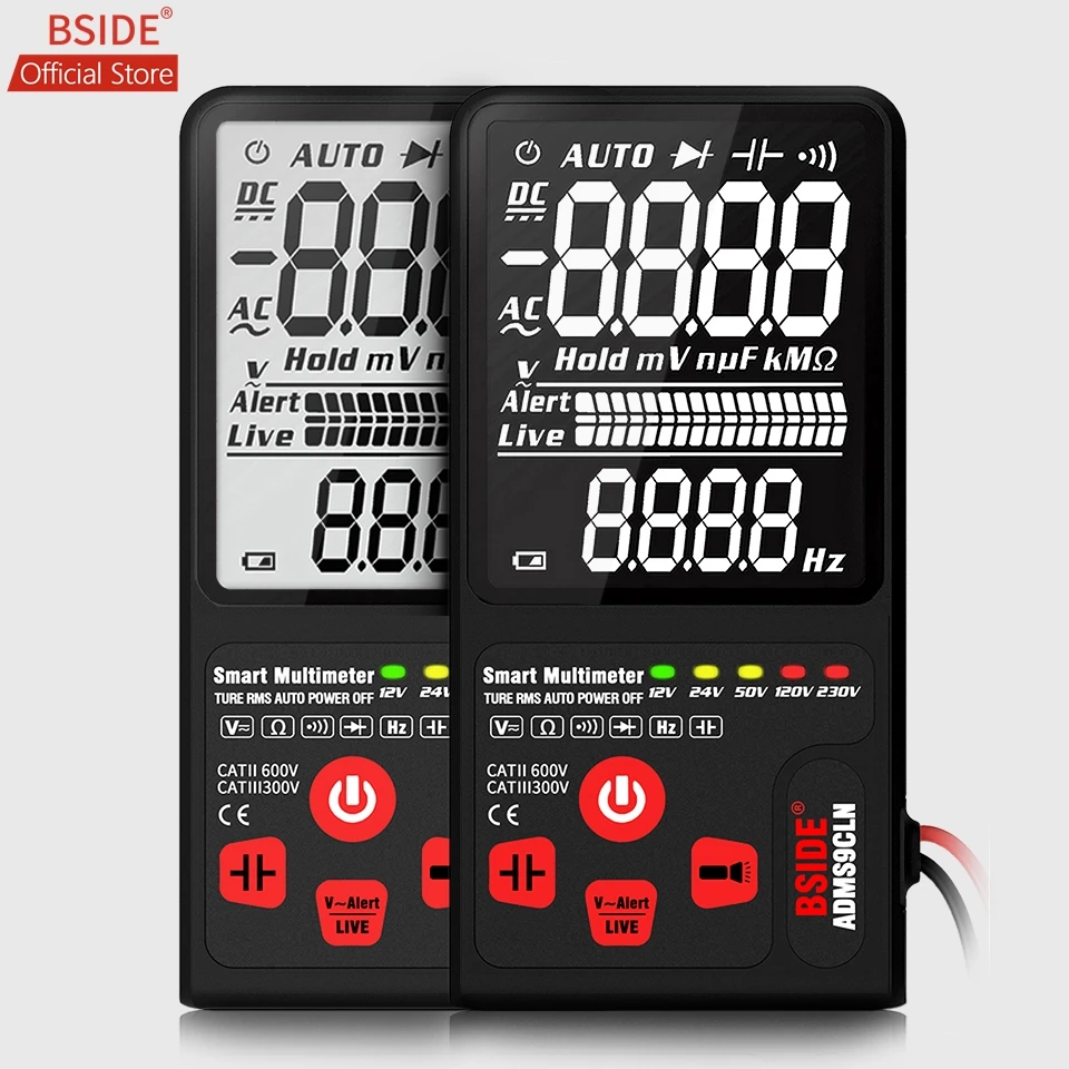 

BSIDE Upgraded Multimeter Digital Voltage Tester 3.5 EBTN LCD 3-Line Display TRMS Ohm Hz with Analog Bar& 5 LED Indicator DMM