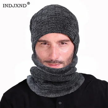 

INDJXND Hot Winter Hats For Men Skullies Beanie Hat Winter Cap Men Women Wool Scarf Caps Suit Balaclava Mask Bonnet Knitted Hat