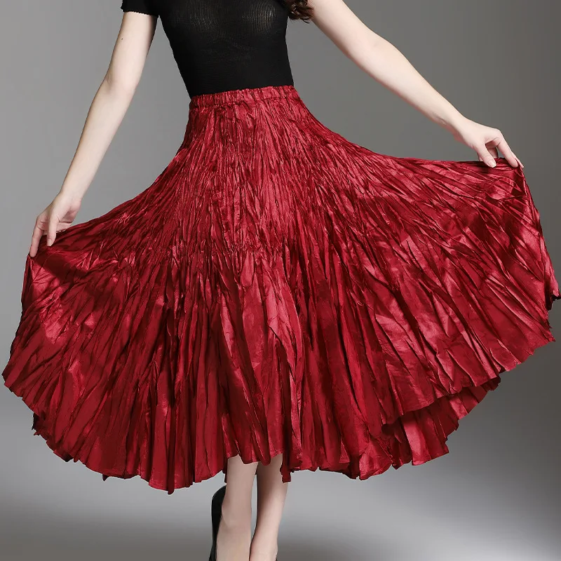 Miyake Pleats Please Skirts Womens Plus Size Empire Waist Long Skirt Pleated Solid England Style A-line Ankle-Length Skirts New