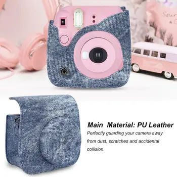 

Fashion High Quality Material For Instax Camera Mini8/8+/9 Cowboy Leather Camera Bag Wear Resistant Denim Scratch Dust Resistant