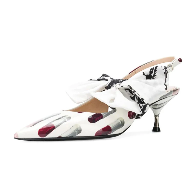 

Leather Pumps Women Pointed Heels Big Bowtie Shoes Female Colorful Shoes Lip Printed High Heels Party Summer