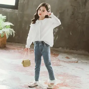 

Fashionable Teens Clothes for Girls Age 8 10 12 Years White Blouse Shirt + Lace Flare Pants Two Piece Outfits New Style Clothing