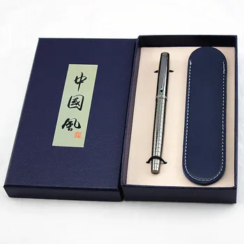 

Metal Ballpoint Pen 0.5mm Nib Learning Office for Stationery Gifts Rollerball Pen Luxury Leather pencil case Business Writing