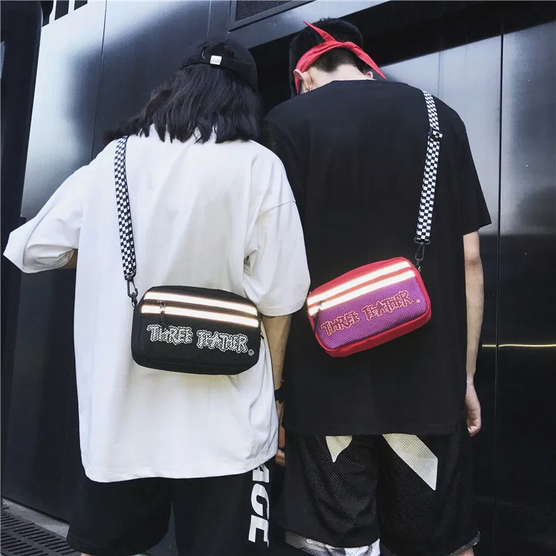 

Reflective Strips String Bag Shoulder Bag Trend of Fashion Unisex COUPLE'S Shoulder Bag Charm Leisure Bag Korean-style Bag
