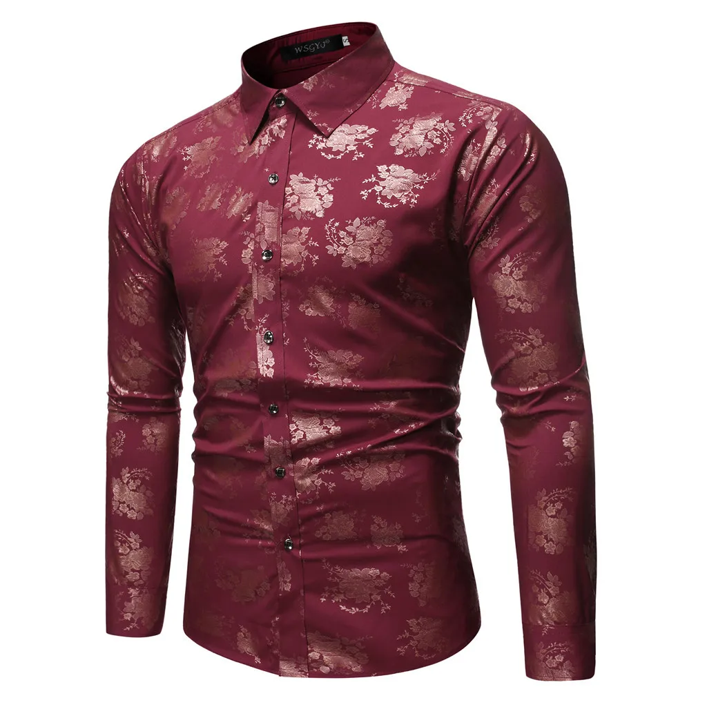 Vogue Camisa Social Masculina рубашка Мужская модная Осенняя штампованная рубашка с длинным рукавом с принтом Блузка Camisa