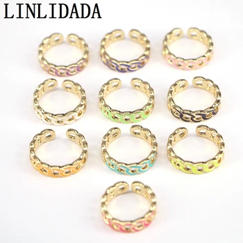 

New 8Pcs Gold Color Chunky Chain Rings Link Twisted Geometric Rings for Women Enamel Open Rings Adjustabl