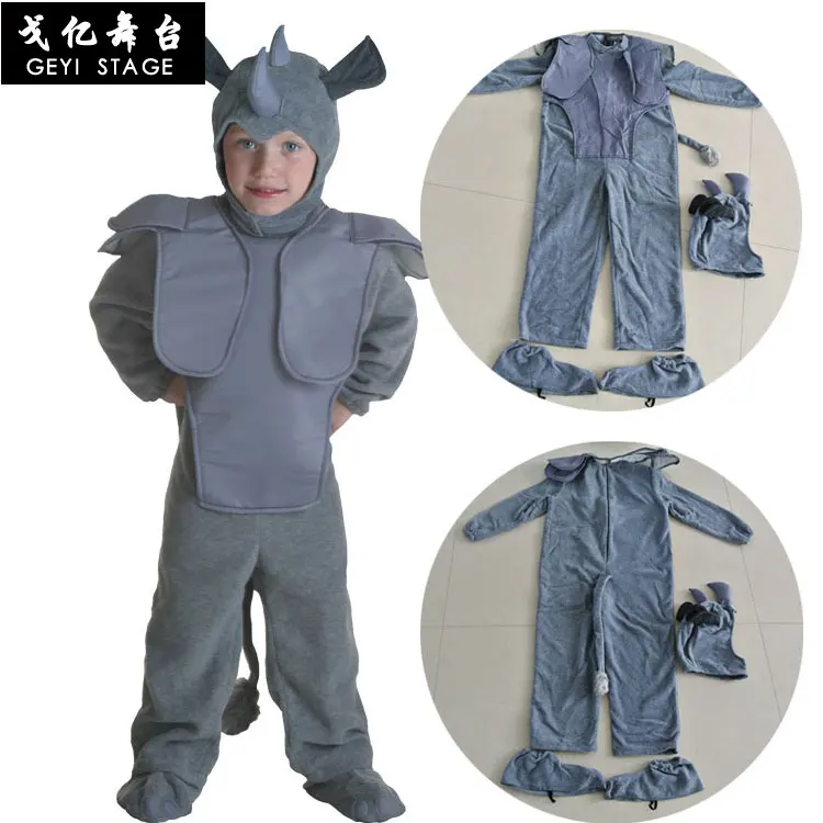 Kids Boy Rhino Onesies Kigurumi Costume Bull Cartoon Animal Halloween Party Rhinoceros Jumpsuits Pyjamas Suit