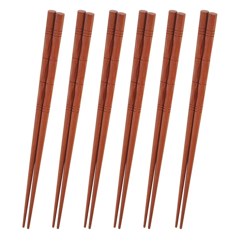 6 Pairs Wood Chopsticks, Reusable Chinese Japanese Korean Chop Sticks