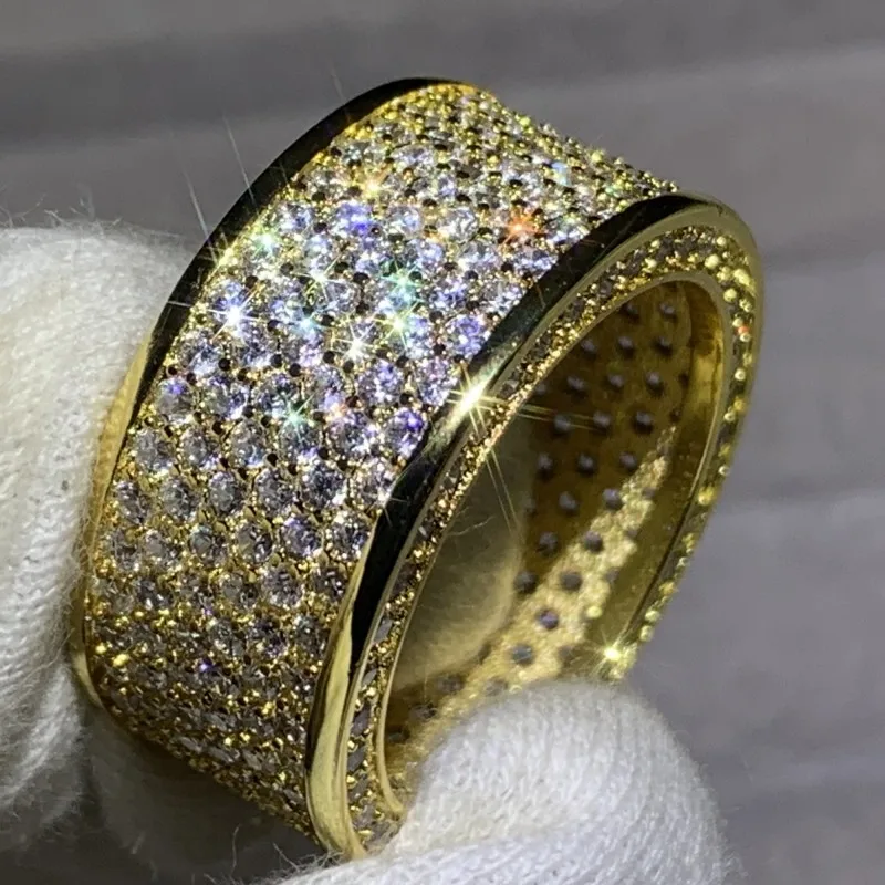 Сверкающие Роскошные ювелирные изделия 10KT Белое золото заполнение полный микро проложить белый AAAAA кубический циркон Promise для женщин обручальное кольцо подарок