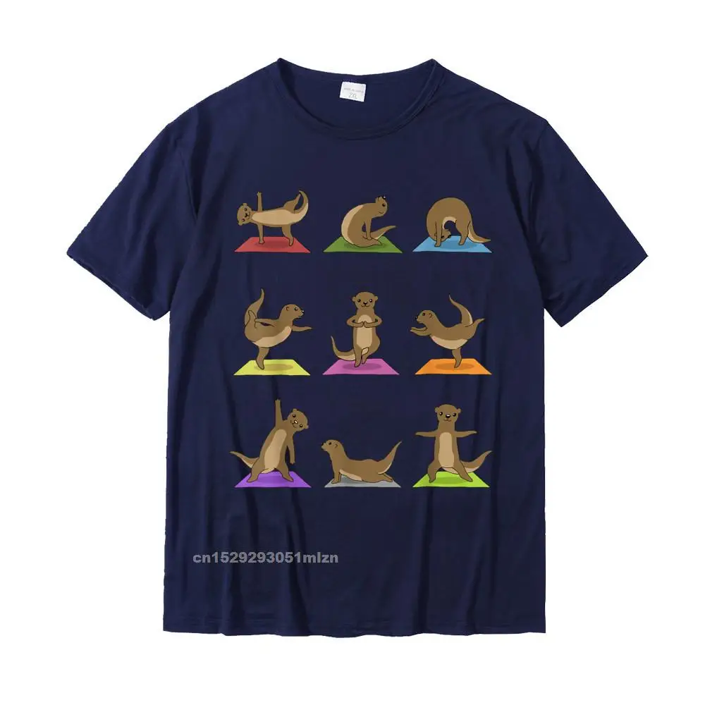 Cool Funny Short Sleeve Camisa Top T-shirts All Cotton Crew Neck Youth Tees Normal Top T-shirts Summer Wholesale Otter Yoga T-Shirt Funny Otter In Yoga Poses Sports Tee__4896 navy