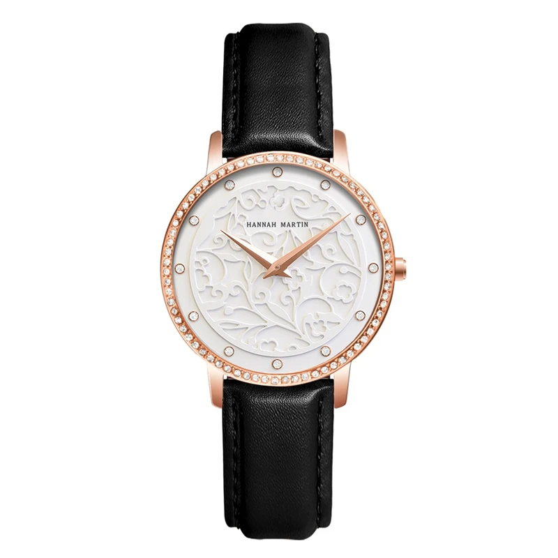 HANNAH Martin кварцевые женские часы водонепроницаемые Модные Простые Стильные Роскошные брендовые 3D резные часы женские часы - Цвет: G