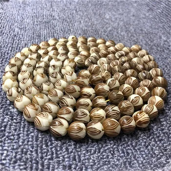 

Wholesale Natural With the Skin of White Bodhi Root 108 Carving Lotus Beads Mala Bracelets DIY Buddha Beads Ornaments Jewelry