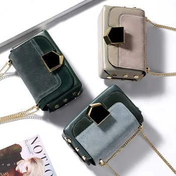 

2018 Women's Hand Clutch Bag S Leather Suede Scrub Single Shoulder Satchel Chain Bag Small Square Bag Restore Ancient Times