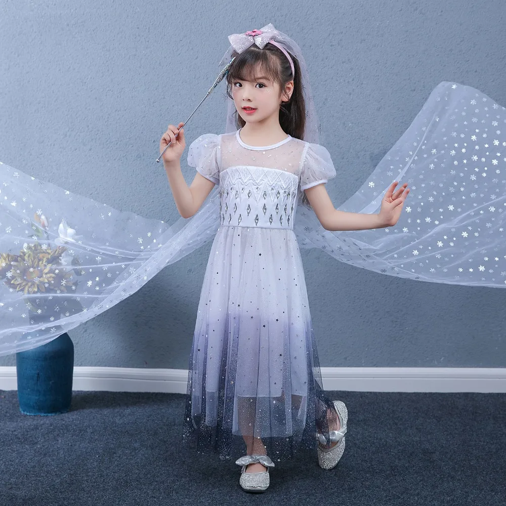 Snow Queen 2 Cosplay Elsa Anna Girls Dress Summer Casual Mesh Princess Dress Party Performance Costume 4-12 Years Kids Dresses