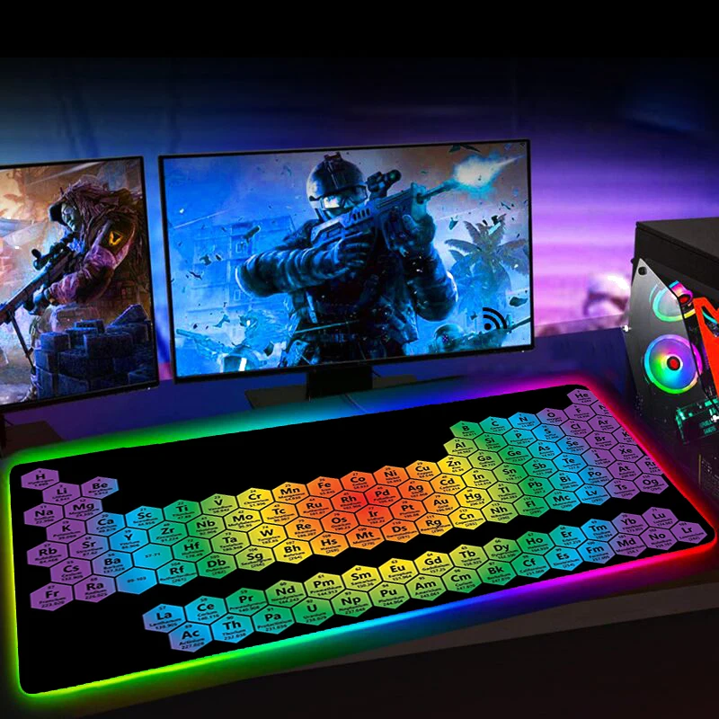 

90X30 Mouse Pad Periodic Table of Elements RGB Gaming XL Mousepad Keyboard Mat Deskmat Rubber No-slip with Backlit 25x29 Deskmat