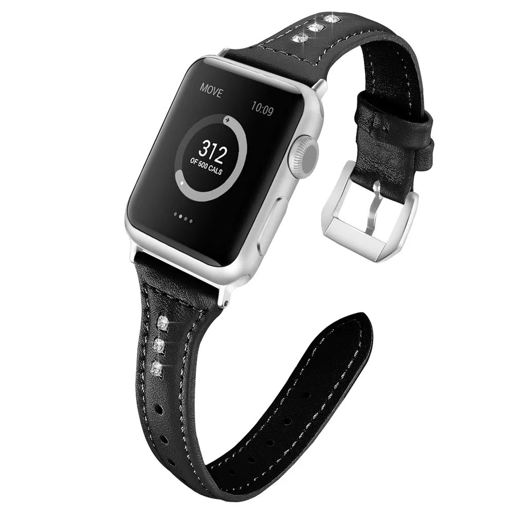 

Fashion Diamond Leather Band for Apple Watch Series 5 4 3 2 1 Strap 40mm 44mm 38mm 42mm Thin Wrist Belt for iWatch Bracelet