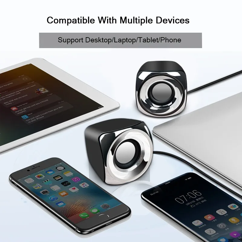 

Multimedia Mini Computer Speakers USB Powered Cable 1 Pair of Bass Stereo 3.5MM Audio Jack Notebook 2 Powerful Speakers