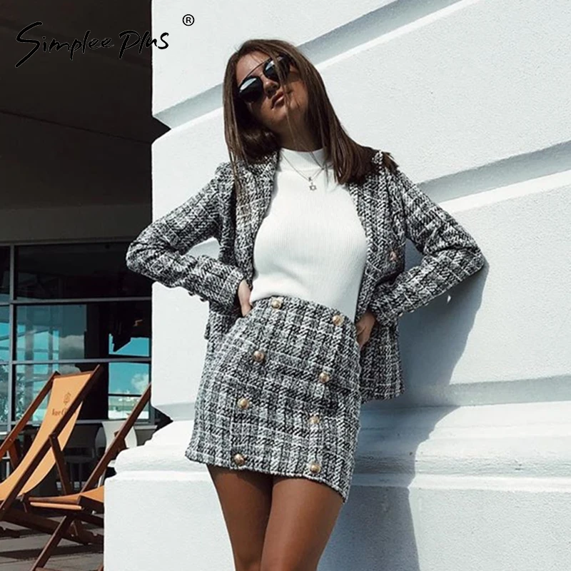 Simplee Plus Casual plaid tweed Two 