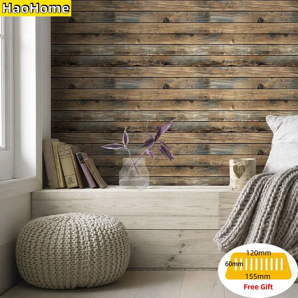 Самоклеящаяся настенная бумага HaoHome из искусственной древесины