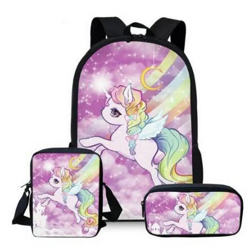 

Unicorn Print Student School Bag Backpack Children Bag Kid Book Bags For Teenage Girls 2019 schoolbag Set Mochila