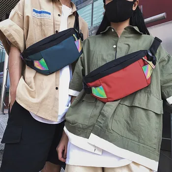 

Male Bag Nylon Reflective Belt Bag Personality Hip Hop Trend Shoulder Crossbody Chest Bags Unisex Multi-Function Fanny Pack