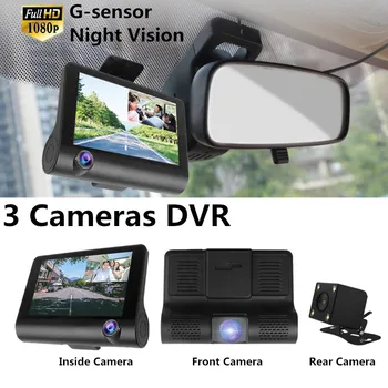 

4'' Three Lens Car DVR FHD 1080P Video Recorder With Parking Rearview Mirror Camera G sensors Night Visor Camcorder Dash cam
