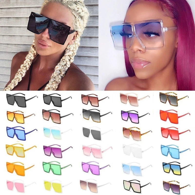 Wholesale 30 Colors One Piece Oversized Square Sunglasses For Women 2020 Luxury Brand Black Sun Glasses