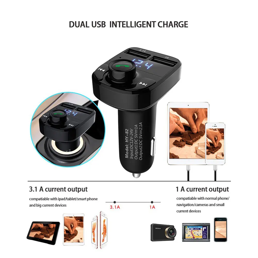 5 в 4.1A Bluetooth V4.0 Двойной USB гибкий автомобильный fm-передатчик MP3-плеер Handsfree стерео музыка Быстрая зарядка Bluetooth приемник
