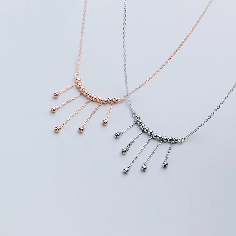 

100% Real 925 Sterling Silver Ball Beads Tassel Pendant Necklace Hypoallergenic Jewelry for Women Girls Birthday Wedding Gifts