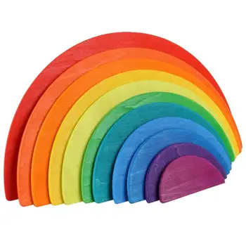 

11PCS Creative Safe Rainbow Colorful Wooden Stacking Toy Building Blocks Educational Toy for Playing Development Kids