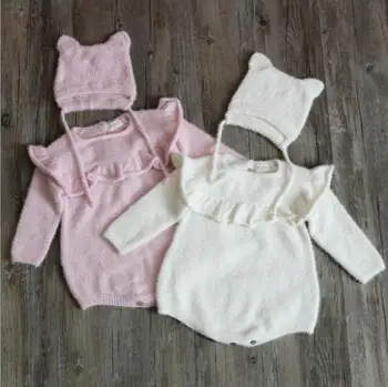 

2019 New Style Babys Girls Knitted Ruffles Romper Autumn Babys Jumpsuit 0-3t PZ468