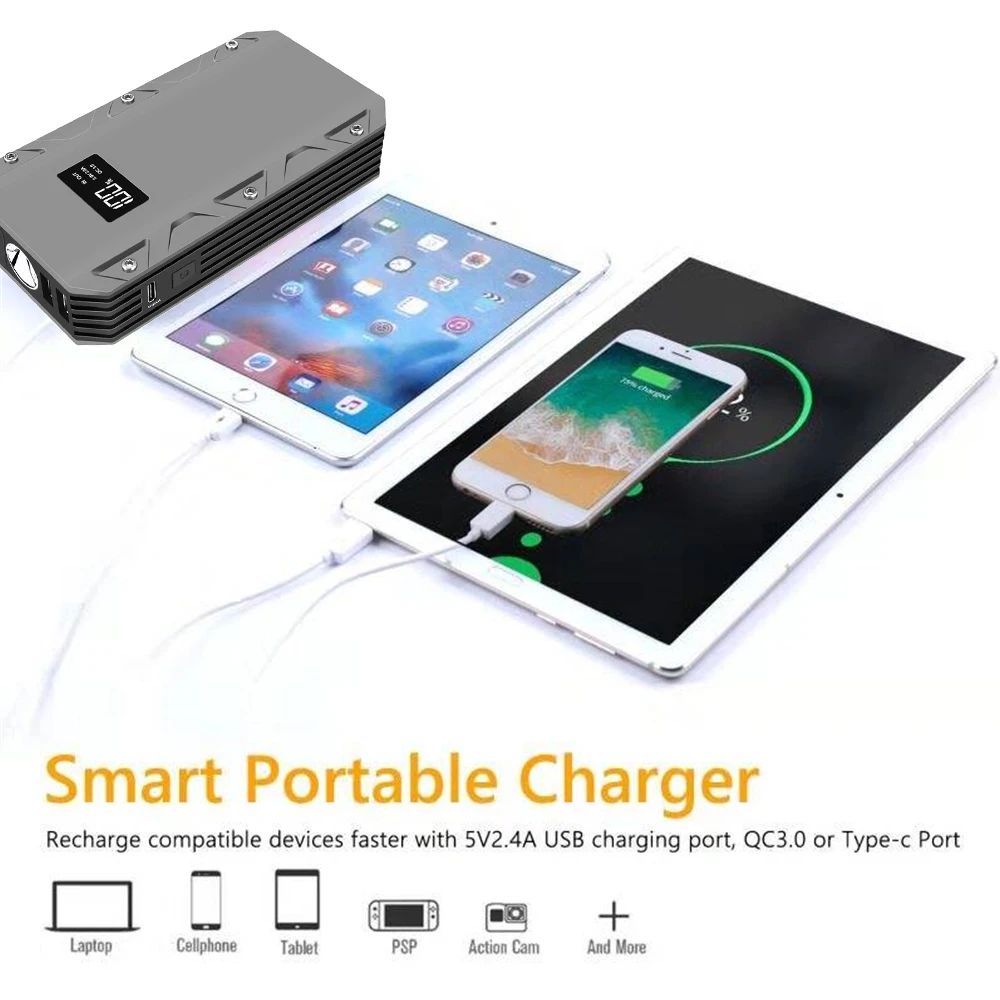 Tanie Wysoka pojemność 1500A urządzenie zapłonowe 12V urządzenie do uruchamiania awaryjnego samochodu Power Bank benzyna samochód z napędem diesel ładowarka do wzmacniacz do akumulatora samochodowego Buster LED